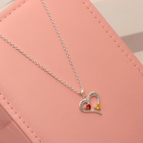 Image of TRUESILVER ACPL 925 Sterling Silver Personalized Photo Necklace for Women | Custom Couple Heart Pendant with Name Date & Birthstone | Engraved Picture Necklace Gift for Wife Mother Anniversary Birthday