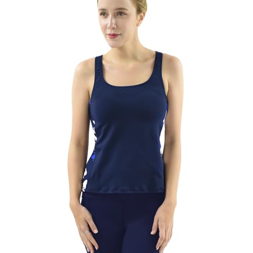 Private Island Women UPF50+ Tankini Bathing Swimsuits Sleeveless Tank Bra Top Swim Rash Guard (YTY)