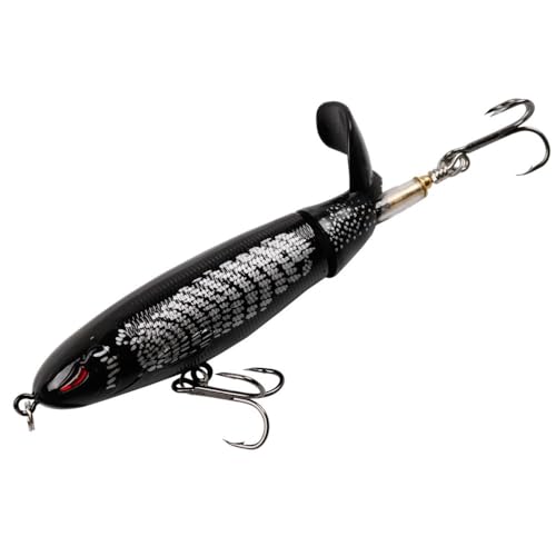Topwater Pesca Stosh Set Plástico Whopper Flotante Giratorio Cola Pesca Stosh Duro Stosh Gancho para Agua Dulce Salada NkG147 (Negro, 10 cm)
