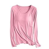 [BINBINNIAO] カップ付きTシャツ 長袖 Uネック ブラトップ レディース トップス 速乾 通気性 伸縮性 パッド付きTシャツ 大きいサイズ ゆったり カットソー 無地 カジュアル 下着 肌着 秋冬 パジャマ ヨガ インナー ルームウェア
