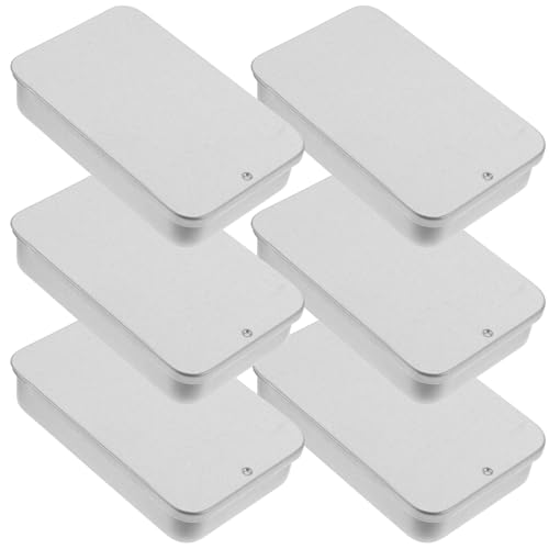 Healeved Cajas de Almacenamiento de Hojalata Pequeñas Tapa Corredera Push, Caja Metalica 80x50x15mm Mate Plateado, Organizador Compacto para Dulces y Pastillas, Pack 6 Unidades para Hogar