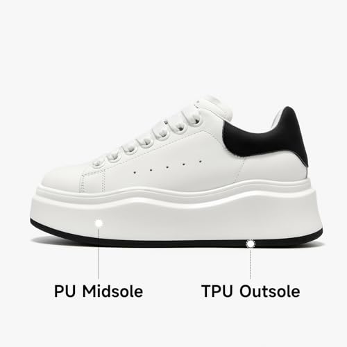 Image of BEAU TODAY Platform White Sneakers for Women,Leather Casual Tennis Shoes