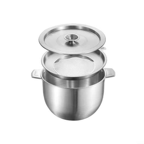 Volakebeing Olla de filtro de aceite de sopa de acero inoxidable con tapa, colador de malla fina para tanque de manteca de cerdo, protector de grasa, 19 x 13 / 21 x 14 / 23,6 x 15 cm, compatible con