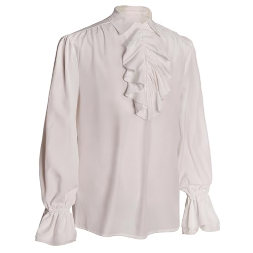 Image of Men's Pirate Shirt Renaissance Victorian Blouse Medieval Vampire Top with Ruffled Collar