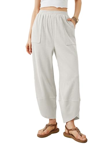 Image of Xiaoxuemeng Womens Baggy Wide Leg Pants Casual Elastic Waisted Palazzo Harem Pants with Pockets