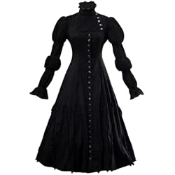 CosFantasy Cosplay Costume Womens Witch Costume Long Black Vintage Dress