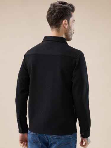 Image of Status Quo Men's Solid Textured Regular Fit Shacket with Zipper Clouser | 100% Polyester