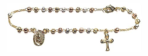 3Tone GP Rosary Guadalupe Anklet 10" - 3 Tonos Tobillera De Rosario Pulsera Para El Pie3