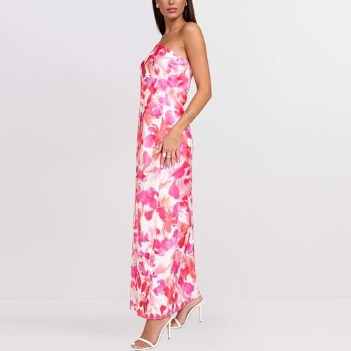 Image of Women Y2k Strapless Maxi Dress Summer Backless Floral Long Tube Dress Off Shoulder Cocktail Party Dress