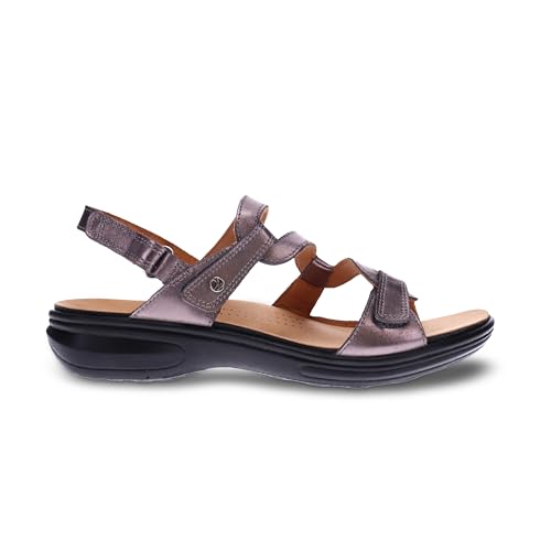 Image of Revere Emerald 3 Women's Sandals - Premium Soft Leather, Adjustable Straps & Contoured Footbed - Orthotic Arch Support for Stylish Comfort & All-Day Wear Gunmetal 11-11-5 W US