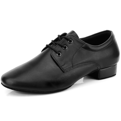 Keemi Men's Dance Shoes,Lace Up Ballroom Dance Shoes for Men,Leather Salsa Tango Latin Character Waltz Modern Dancing Shoes 10 M US Black