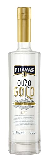 Ouzo Pilavas Gold Dry 43 5% 0 5l Flasche | Der neue Ouzo von Pilavas | Besonders aromatisch | Ohne beigefügten Zuckersirup | Exklusiv-Import