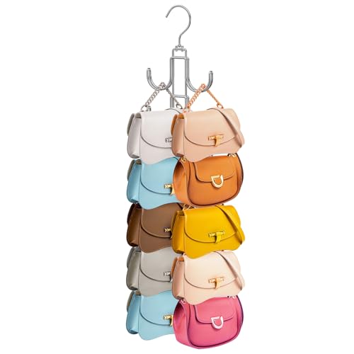 Purse Hanger for Closet, 360 Degree Purse Organizer with 10 Hooks Bag Handbag Hanger Hooks for Purse...