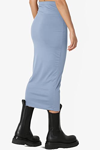 TheMogan Women's High Rise Buttery Soft Lined Mid Calf Bodycon Midi Pencil Skirt Light Blue L4