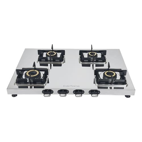 Image of Everflame Prime Gas Stove| 4 Burner Stainless Steel Stove | Manual Ignition | LPG Stove | Gas-Saver | (1.2MM)-Thick SS Body | Brass Burner | ISI Certified | 2 Years Product Warranty + Doorstep Service