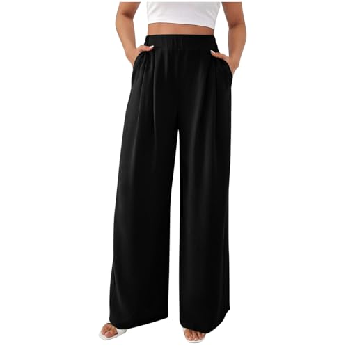 Suit Pants for Womens Solid Color High Rise Pockets Trousers Loose Lightweight Straight Leg Business Casual Pant