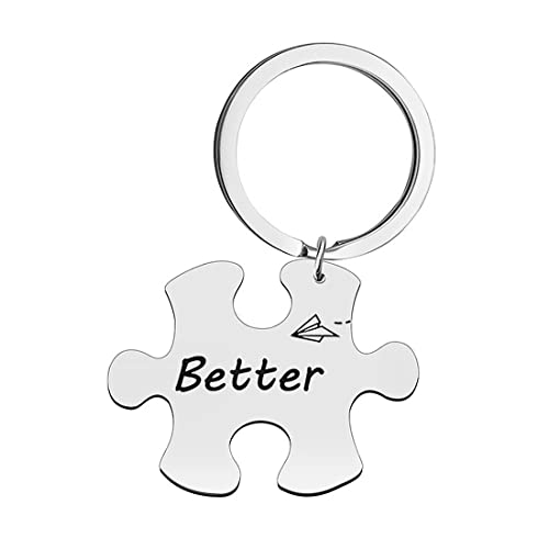 LEEQBCR 2 Unisex Paar Schlüsselanhänger Edelstahl Anhänger Puzzle Silber Gravur Better Together Valentinstagsgeschenk