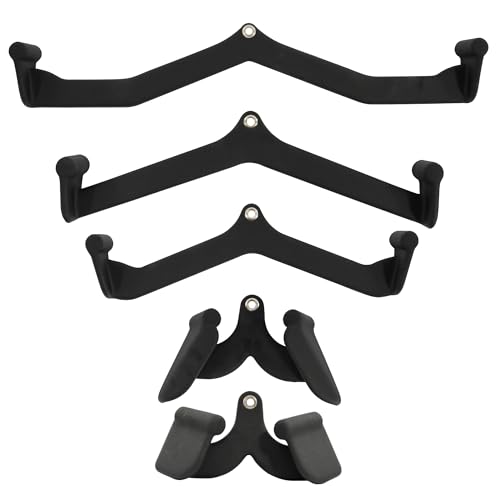 Fitvids LAT Pulldown Attachments, 5 Pieces Cable Machine Rowing Bar Set, Back Bicep Curl Tricep Lat Pull Down Strength Training Handles, Home Gym Fitness Cable Attachments with Non-Slip Rubber Coating