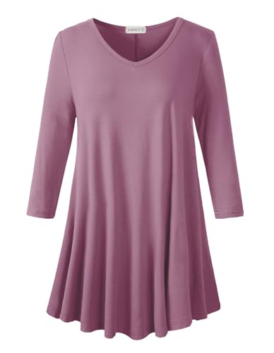 Image of LARACE Tunics 3 /4 Sleeve Plus Size Tops for Women V Neck Loose Fit Flowy Clothing for Leggings