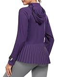 Little Donkey Andy Women's Golf Hoodie Jacket with Pleated Tennis Skirt Hem UPF 50+ Sun Protection Full Zip Running Athletic Jackets Purple, X-Large