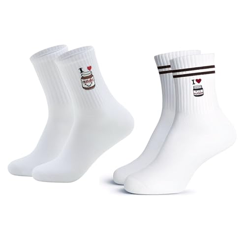 BaiDekun 2 Paar Socken für Nutella (36-42), Bestickte Nutella Socken, Sportsocken, Tennissocken, Personalisiert Geschenke für Nutella, Tennissocken mit Motiv, Fun Geschenk für Freundin