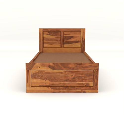 Image of Solid Sheesham Wood Single Size Bed with 2 Drawer Storage Wooden Single Cot Bed for Home Living Room Bedroom Guest Room Hotel (Honey, Size 6 * 4)