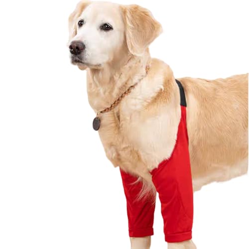 Image of HDKUW Dog Elbow Protector, Dog Front Leg Recovery Sleeve for Prevent Licking Wound, Elbow Sleeves with Mesh Pad for Medium Large Dogs Red L