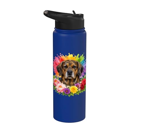 Colorful Bloodhound Flower Garden Rainbow Paint Splash Stainless Steel Insulated Water Bottle