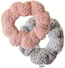 Scrunchies for Wet or Dry Hair, Super Absorbent Hair Drying Scrunchies, Soft Nanoweave Microfiber, Anti-Frizz, Gentle Hold, Comfortable Everyday Styling, 2-Pack (Luna Gray/Cloud Pink)