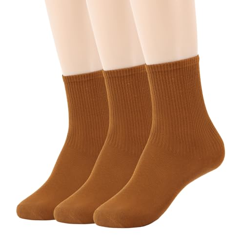 Image of Womens Colorful Basic Sock -Unique Knit Cotton Crew Socks 3 Pack