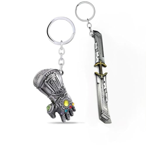 Image of Yaa Catchy Avengers Thanos hand with all Infinity Stone Gauntlet and Double-Bladed Sword KeyChain Key ring best Gift for (Thanos Lovers) Keychains