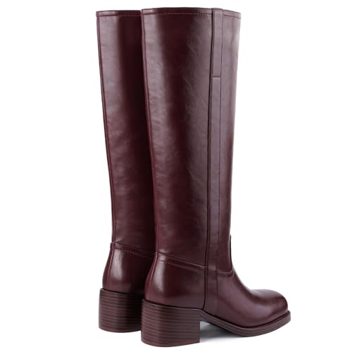 Image of Gothictor Women's Banana Knee High Boots Square Toe Chunky Block Heel Comfortable Low Heel Pull on Wide Calf Riding Long Boots for Women