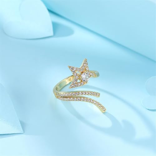 Shooting Star Statement Wrap Finger Ring for Women Dainty Crystal Cubic Zirconia Irregular Stars Adjustable Open Stacking Bands Wedding Anniversary Promise Rings Sparkling Birthday Jewelry3