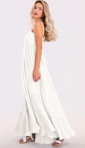 Image of loveimgs Women Summer Spaghetti Strap Smocked Maxi Dress Tiered Ruffle Sleeveless Long Flowy Dress Beach Sundress
