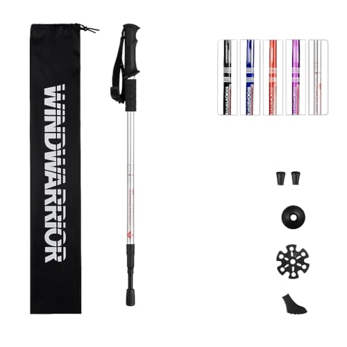 Image of Trekking Poles - Lightweight Adjustable Aluminium Hiking Sticks with Shock Absorber, All-Terrain Tips & Carry Bag (Silver, Pack of 1)
