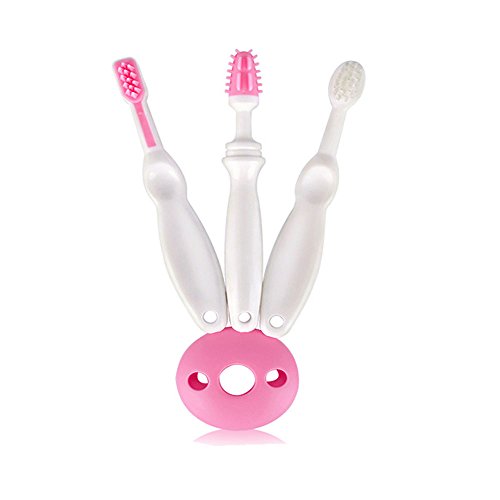 3Stage Baby Growing Toothbrush & Gums Massage Oral Care Set for Toddler Infant Kids,Soft Bristles & Non-Slip Hand Grip & Manual (Pink)