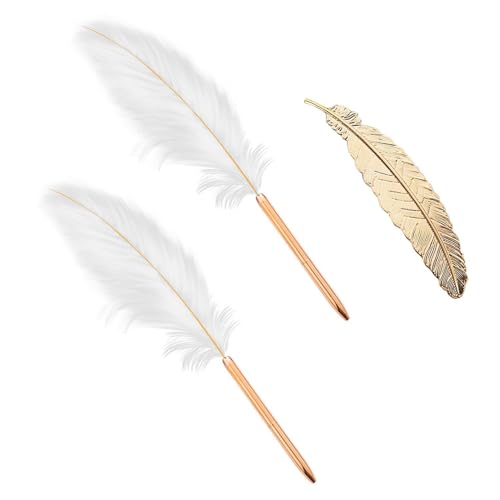 2 stylos à plume et 1 marque-page à plume, stylos de style créatif, stylo à bille rétro, papier à lettre pour étudiants, cadeaux d'étudiant