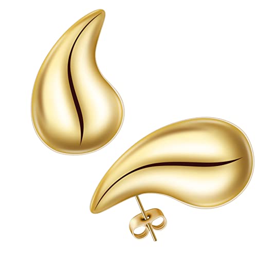 Chunky Gold Hoop Earrings For Women, Lightweight Earring Dupes Tear Drop Dangle Earrings 14K Gold Plated, Water Drop Earrings Fashion Trendy Hypoallergenic Jewelry (Gold) #TOP5