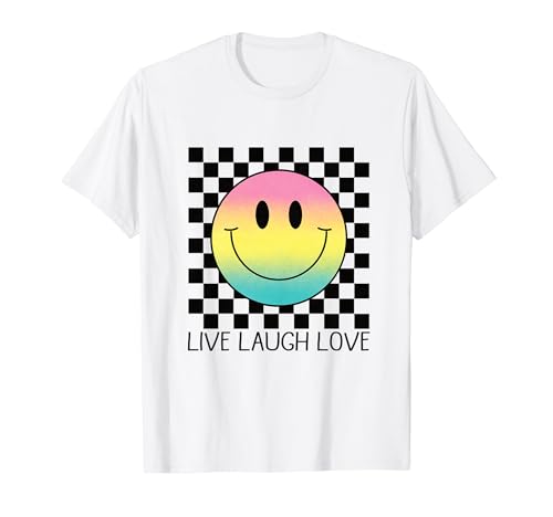 Live Laugh Love Retro Rainbow Happy Face Shirt Aesthetic 70s T-Shirt