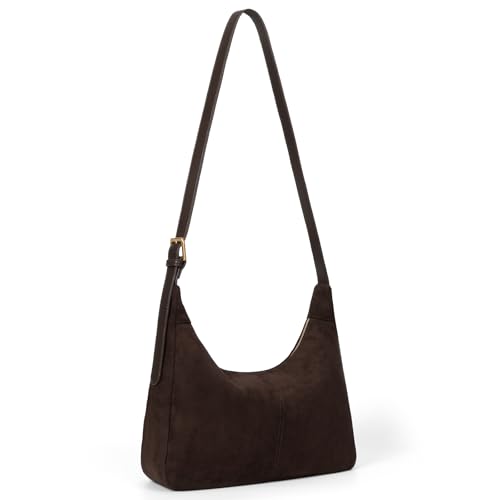 Suede Shoulder Bag for Women, Larger Capacity Crossbody Bag Faux Suede Hobo Bags Everyday Purse Adjustable Shoulder Straps (Coffee)