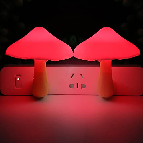 2 piezas LED luz nocturna enchufe luz nocturna lámpara de pared lámpara de noche seta luz nocturna adultos niños dormitorio cuarto de baño, aseo, escalera, cocina, pasillo luz LED roja