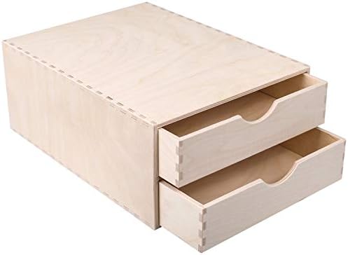 Creative Deco Drewniana Mini Komoda Organizer 2 Szufladki | 33 x 25 x 13,5 cm (+/- 1 cm) | Mała Szafeczka na Drobiazgi | Sklejka Niemalowana | Idealna do Przechowywania, Dekoracji i Decoupage'u