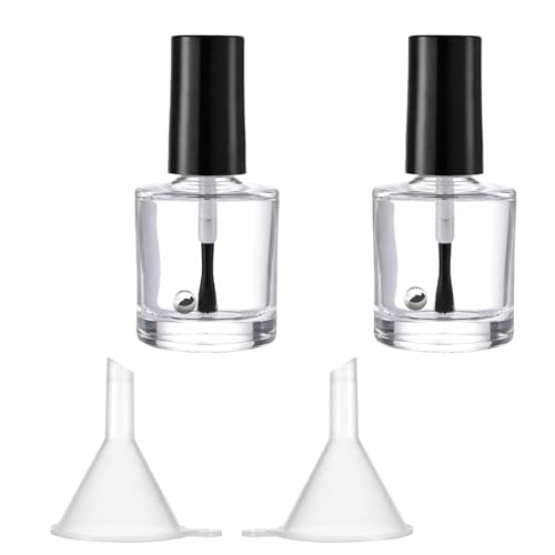 Qulkws 2 Pcs Empty Nail Polish Bottles with Brush Empty Fingernail Polish Bottles Glass 10ML Glass Bottle with Cap Funnel Mixing Balls Clear Nail Polishes Containers for Nails Art Samples