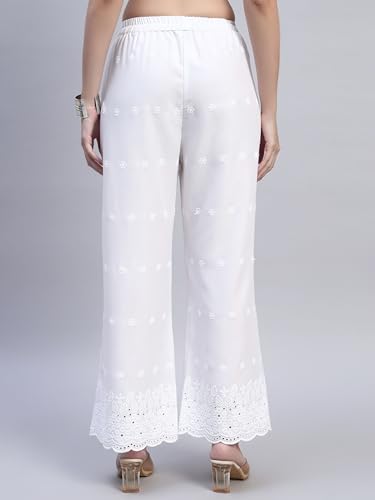 Image of SHOPPING QUEEN Women's Cotton Embroidered Chikankari Palazzo