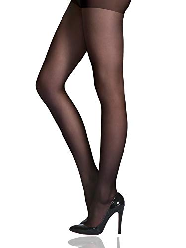 HONENNA Women's Reinforced Toe Semi Sheer Opaque Tights Panty Hose (40D Semi Opaque Black, Medium)