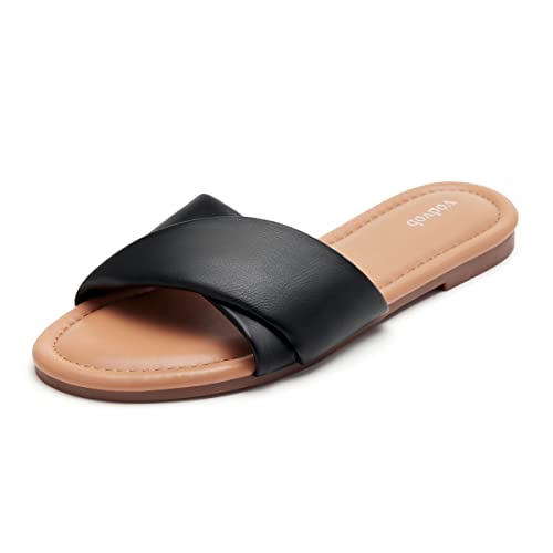 vodvob Women's Flat Slide Sandals Open Toe Summer Shoes Slip On Fashion Soft Comfort Slippers