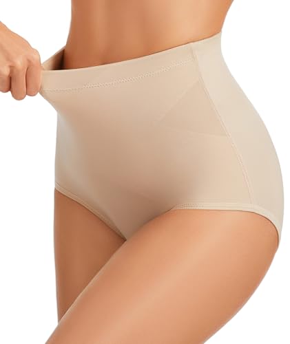 YADIFEN Damen Bauchweg Unterhose Shapewear Miederhose hohe Taille Unterwäsche mit Bauchkontrolle, atmungsaktive Figurformende Miederpant für Kleider & Alltag(Beige, L)
