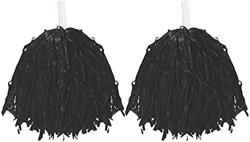 CHEERLEADER POMPOMS FANCY DRESS COSTUME ACCESSORY LIGHTWEIGHT POM POMS WITH GRIP HANDLES FOR KIDS & ADULTS. COLOUR: BLACK