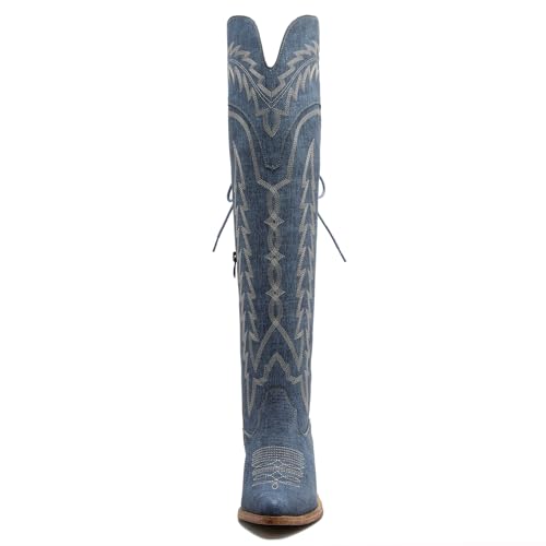 Image of GLOBALWIN Women's Cowboy Western Fashion Over The Knee Thigh High Cowgirl Boots Low Heel