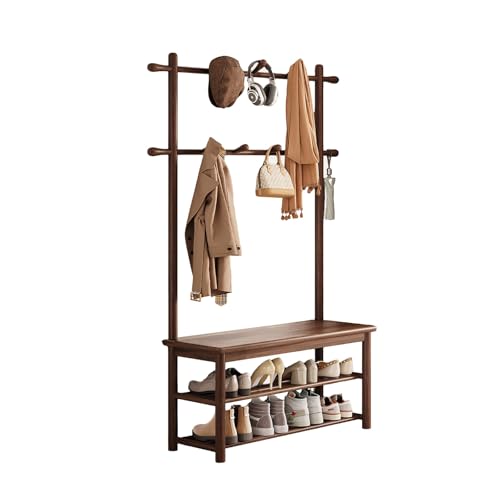 Qxgylz Solid Wood Hall Tree with Shoe Bench,Freestanding Entryway Coat